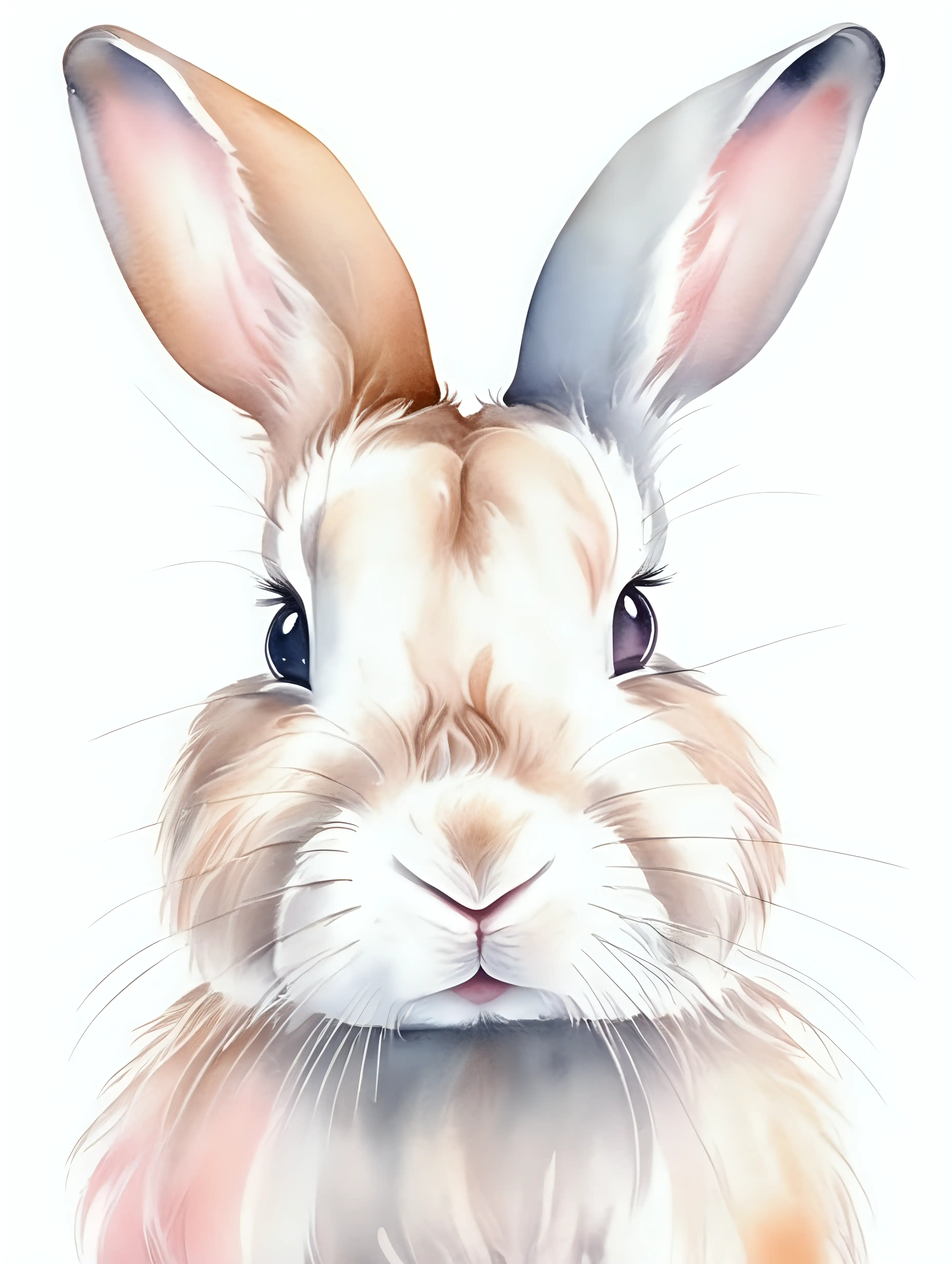 Adorable Bunny Head Watercolor Illustration on White Background