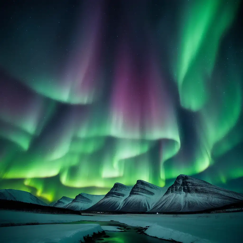 northern lights over mountains
