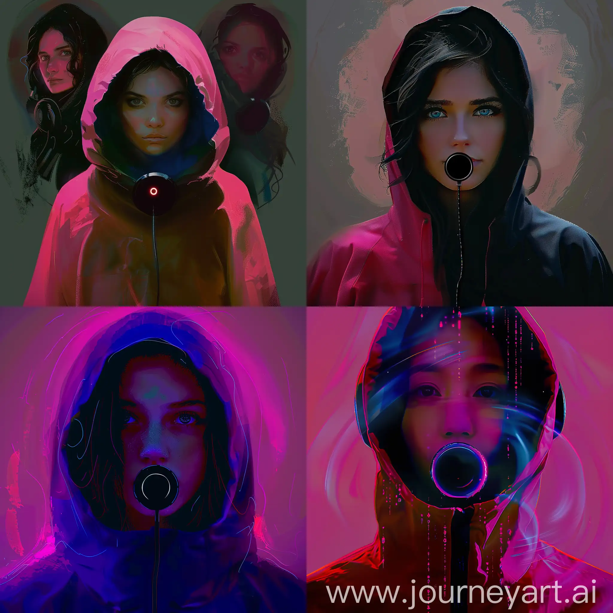 Generate different versions of https://i.imgur.com/PN7ILrj.jpeg don't change the character. Modify background and colors only. Don't loose the main image appearance. Don't add any actual face.