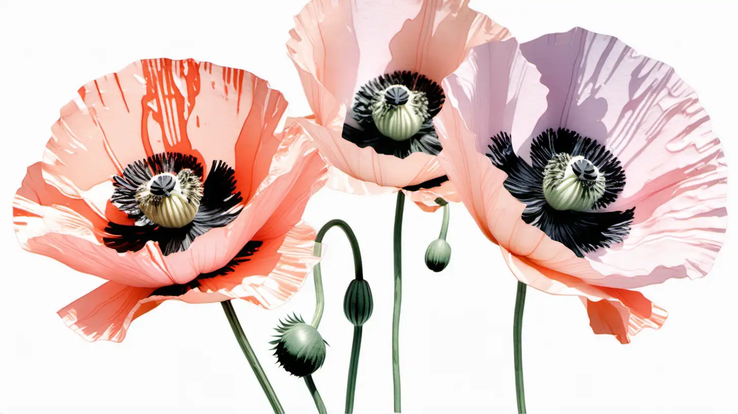 Pastel Watercolor Oriental Poppy Flowers Clipart on a White Background Andy Warhol Inspired Tile