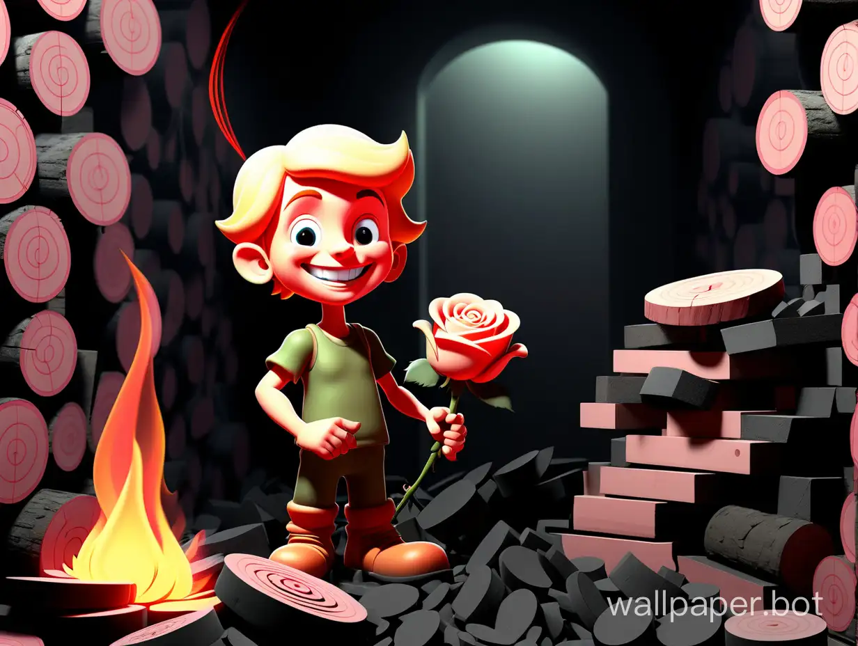 Cheerful-Smiling-Boy-Stoking-Abstract-FairyTale-Boiler-Room-with-Rose-Flower-Logo