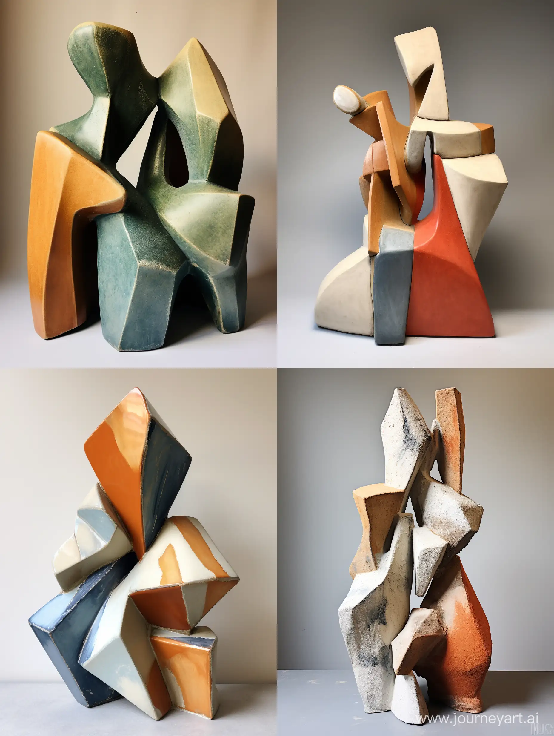 Modernist-60s-Geometric-Ceramic-Sculpture-with-Muted-Shades