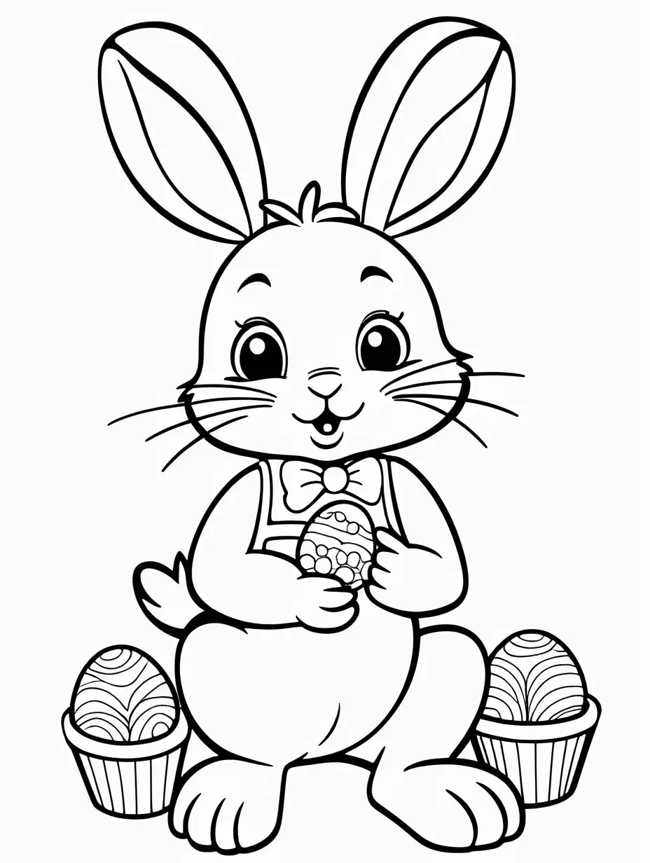 Simple Easter Bunny Coloring Page for 3YearOlds with Candies on White Background