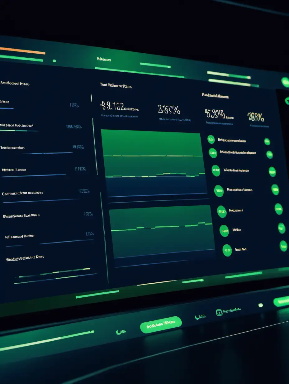 professional photo with reflection. dashboard mostly in green. dark blue theme.