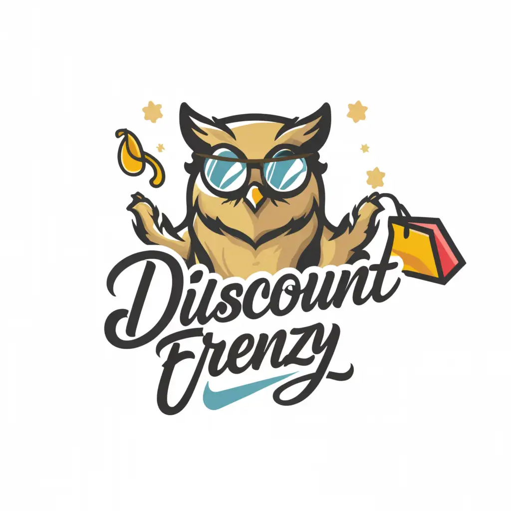 a logo design,with the text "Discount Frenzy", main symbol:Owl shopping discounts,Moderate,be used in Retail industry,clear background