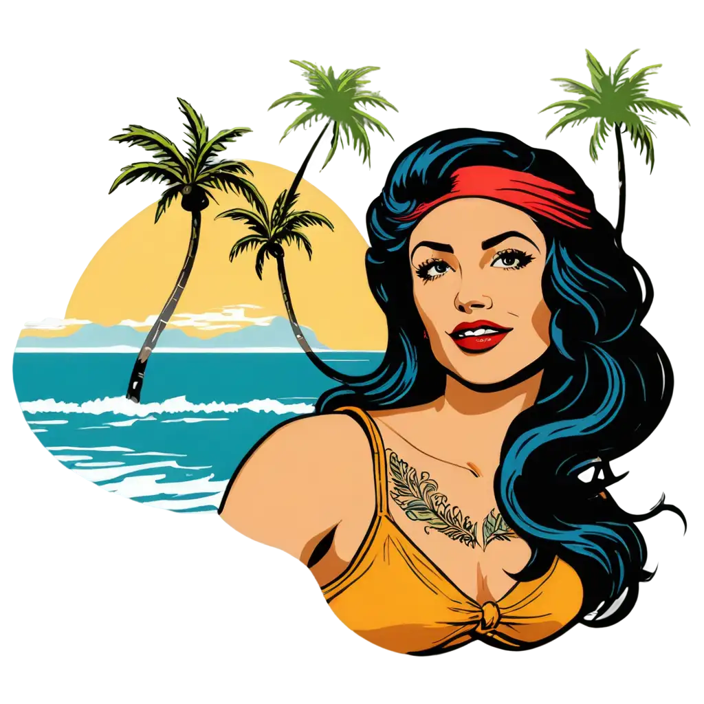 Stunning-Sailor-Jerry-Tattoo-ArtInspired-Digital-PNG-Illustration-Tropical-Beach-Scene-with-Palm-Trees-and-Ocean-Waves