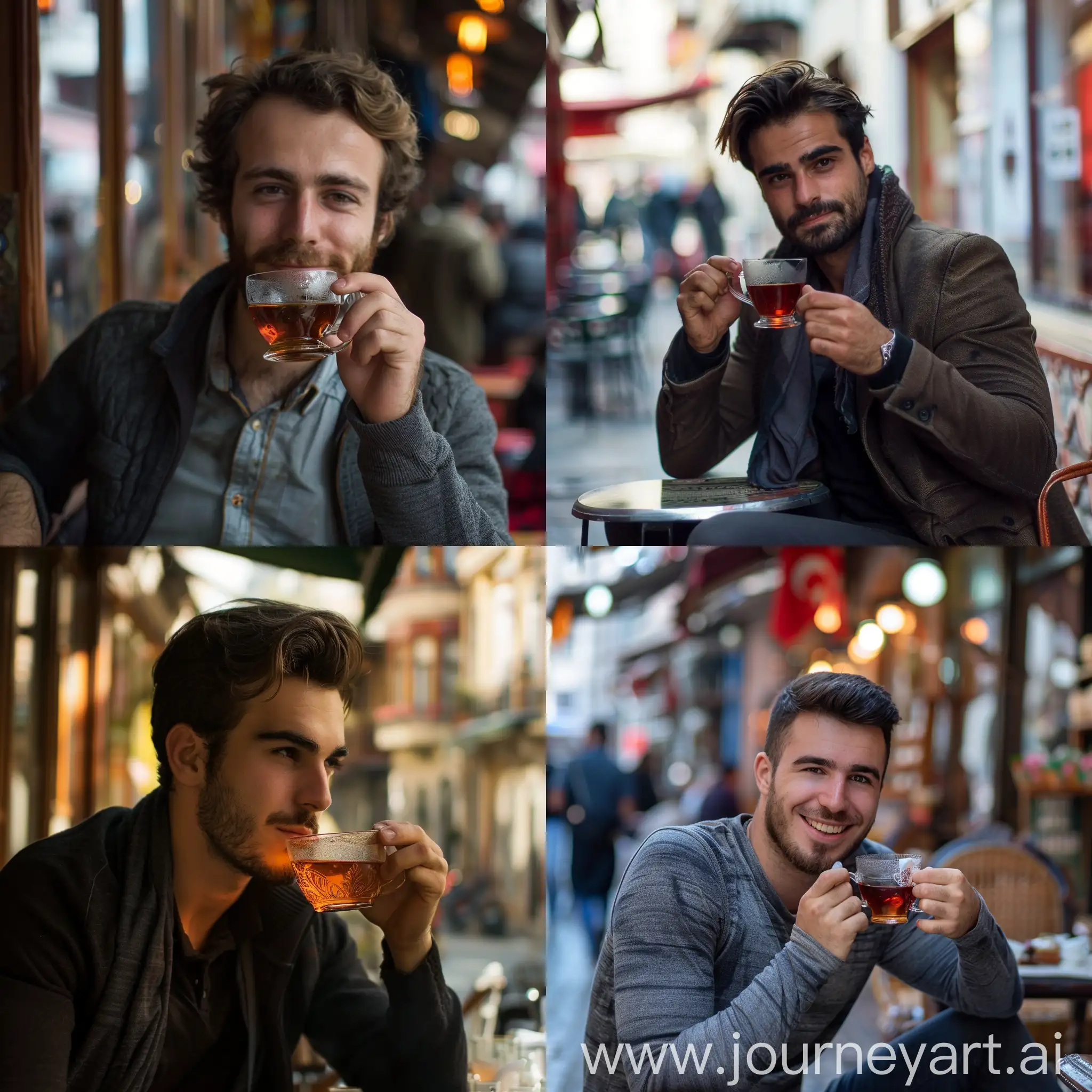 A handsome man drinking tea in Istanbul Turkey 