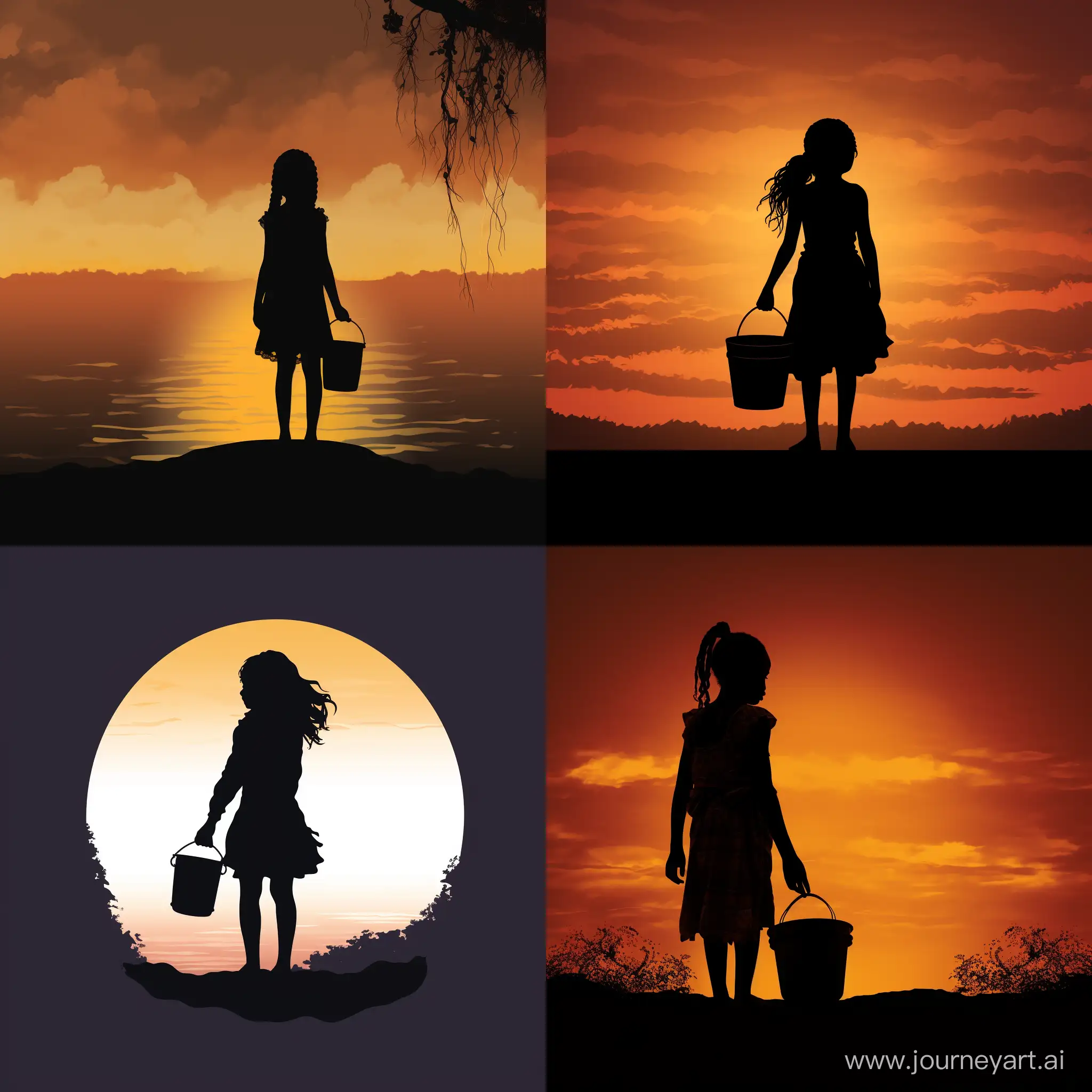 Adorable-Little-Girl-Silhouette-Carrying-Water-Bucket