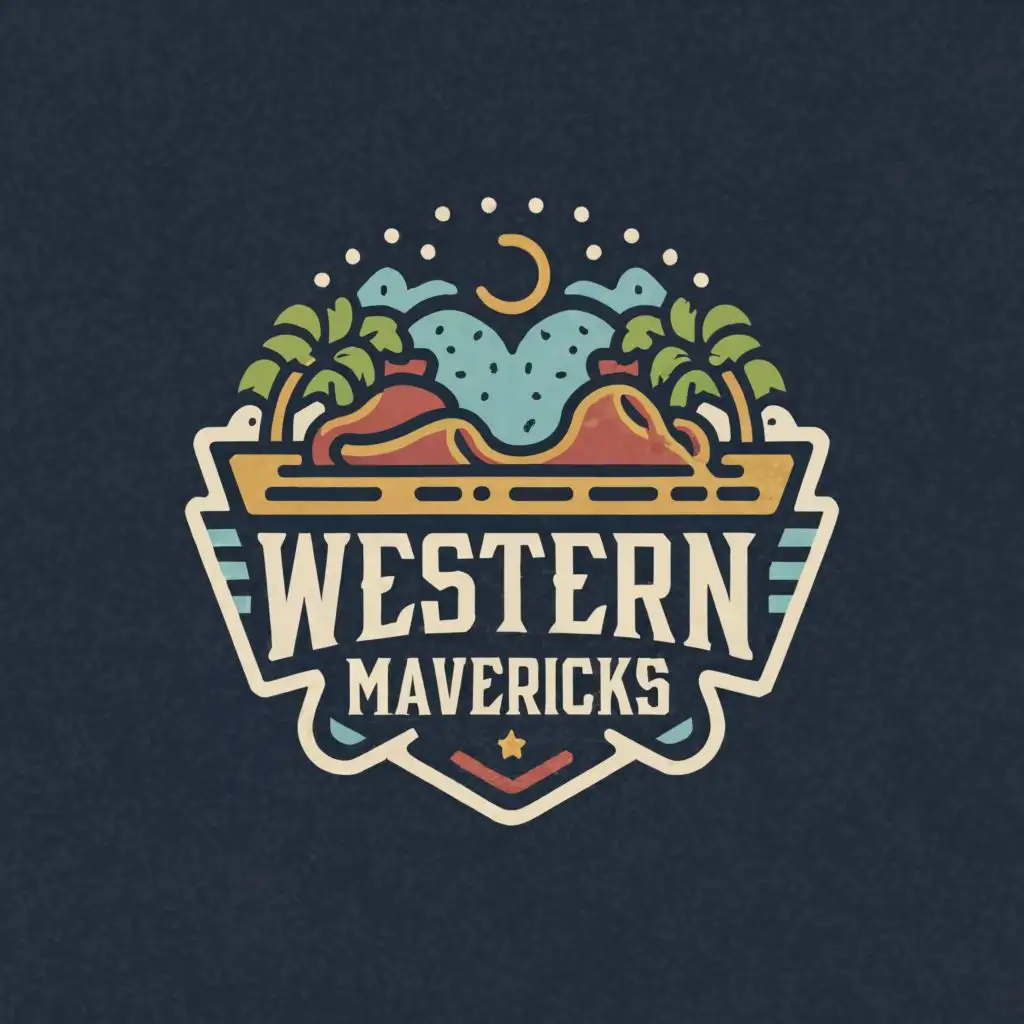 logo, coastline, with the text "WESTERN MAVERICKS", typography