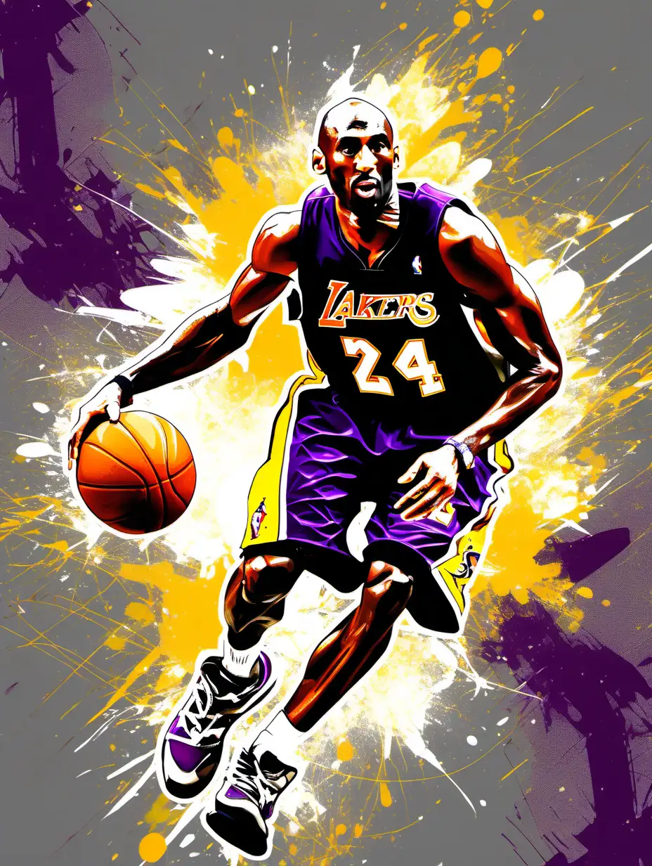 kobe Bryant dribbling a basketball in a abstract expressionism art style 