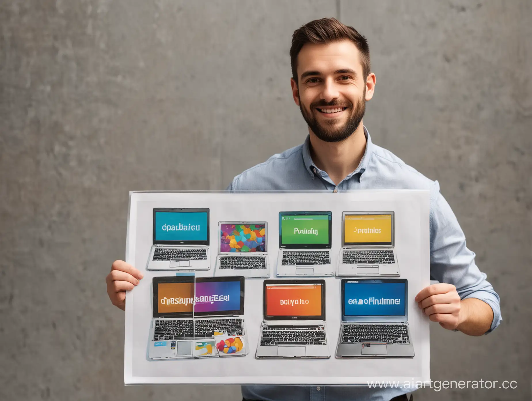 Man-Holding-Colorful-Laptop-Poster