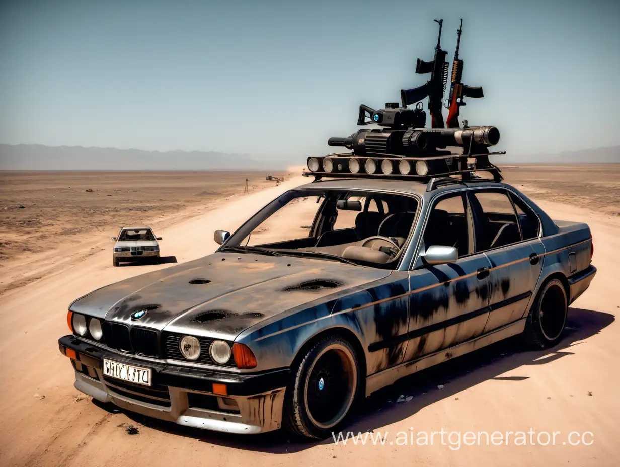 PostApocalyptic-BMW-E34-Wasteland-Motel-Scene-with-Road-Warriors-and-Armed-Shooter