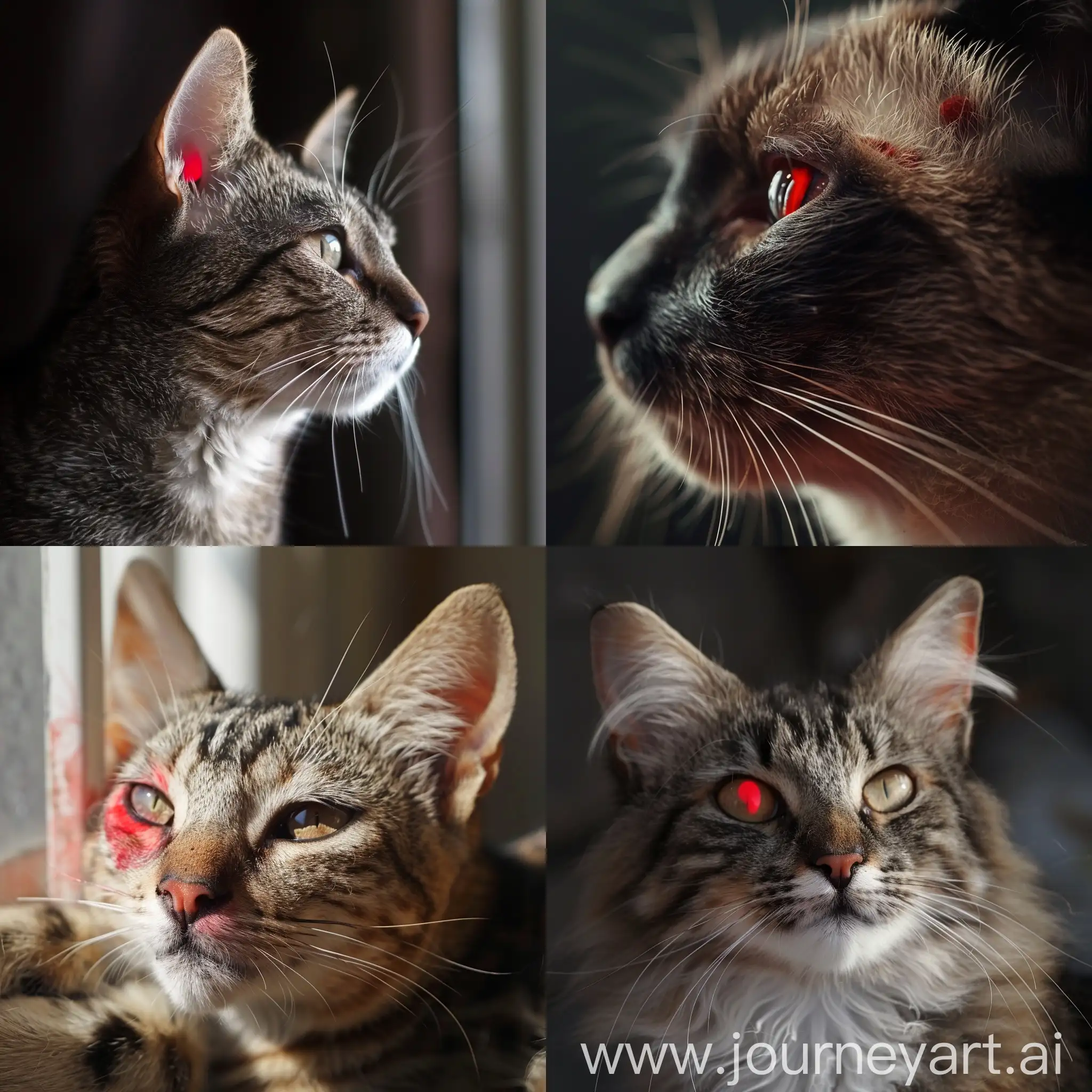 un gatto con un occhio rosso