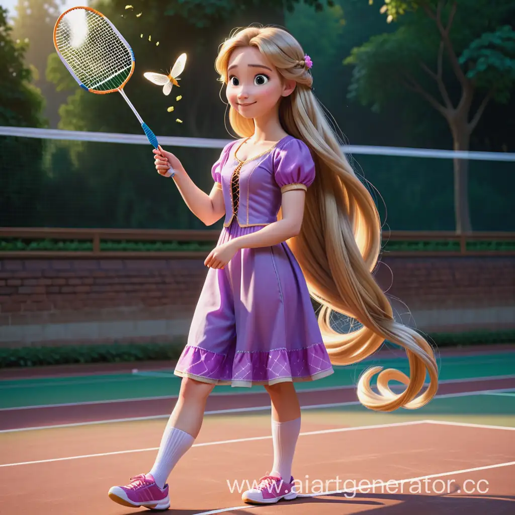 Rapunzel-Playing-Badminton-with-a-Shuttlecock-in-Tower-Garden