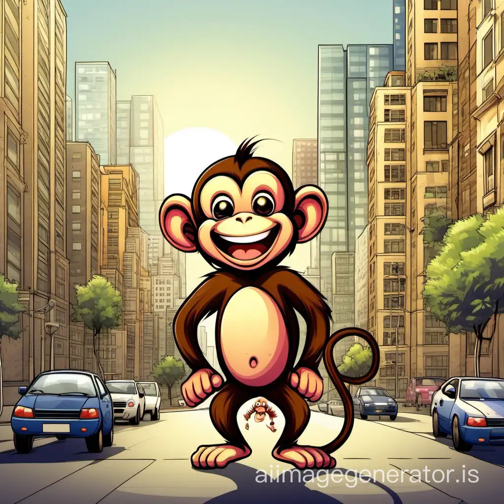 a happy monkey in the city