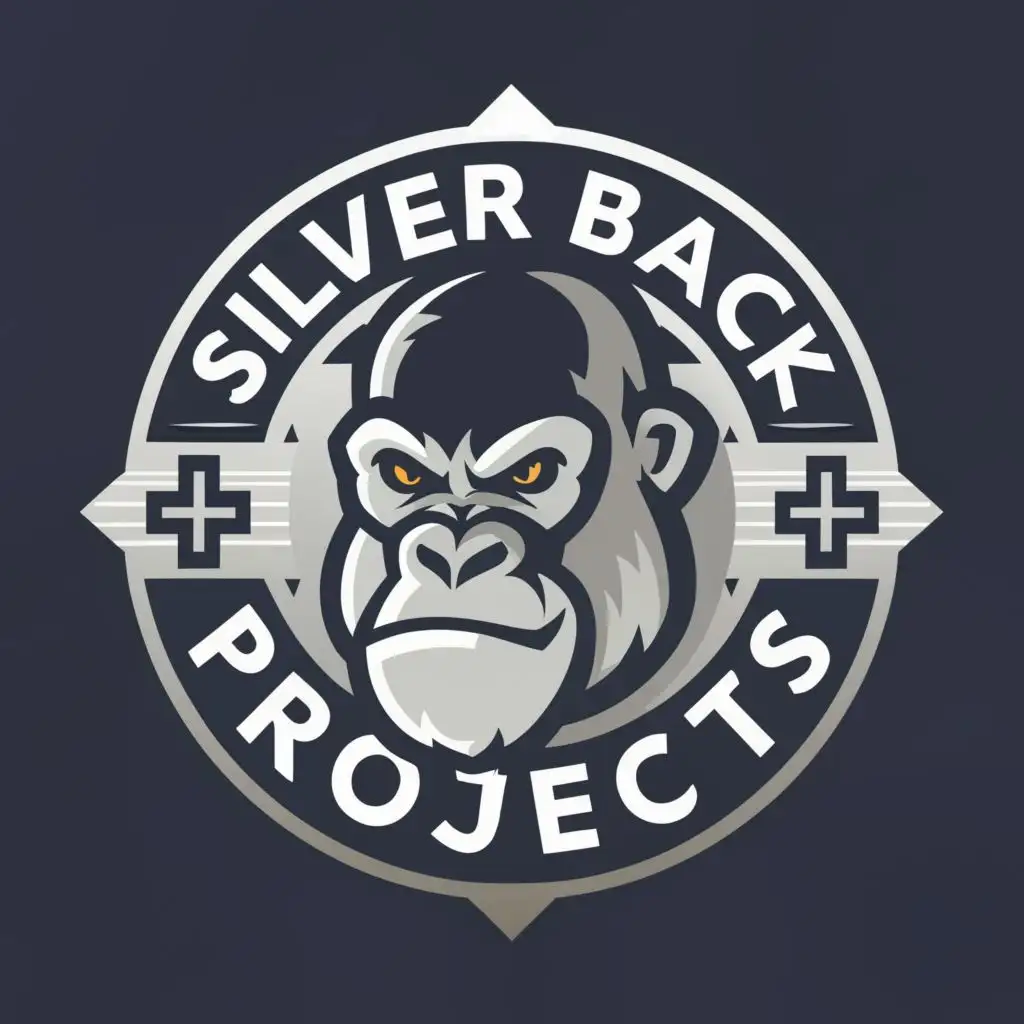 logo, silver back gorilla Christian cross protector, with the text "Silver Back Projects", typography, be used in Religious industry