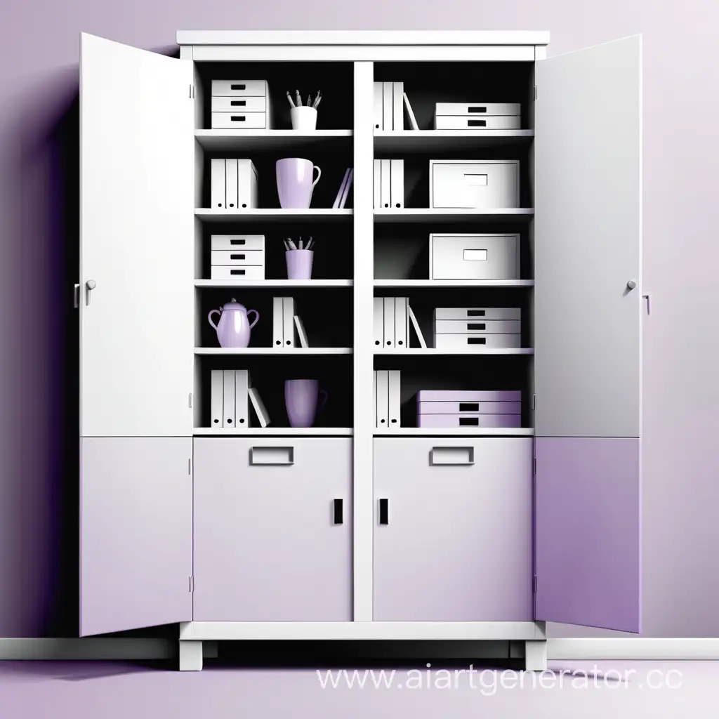 шкаф, в офисе, цвета лиловый, белый,серый, черный, векторная графика