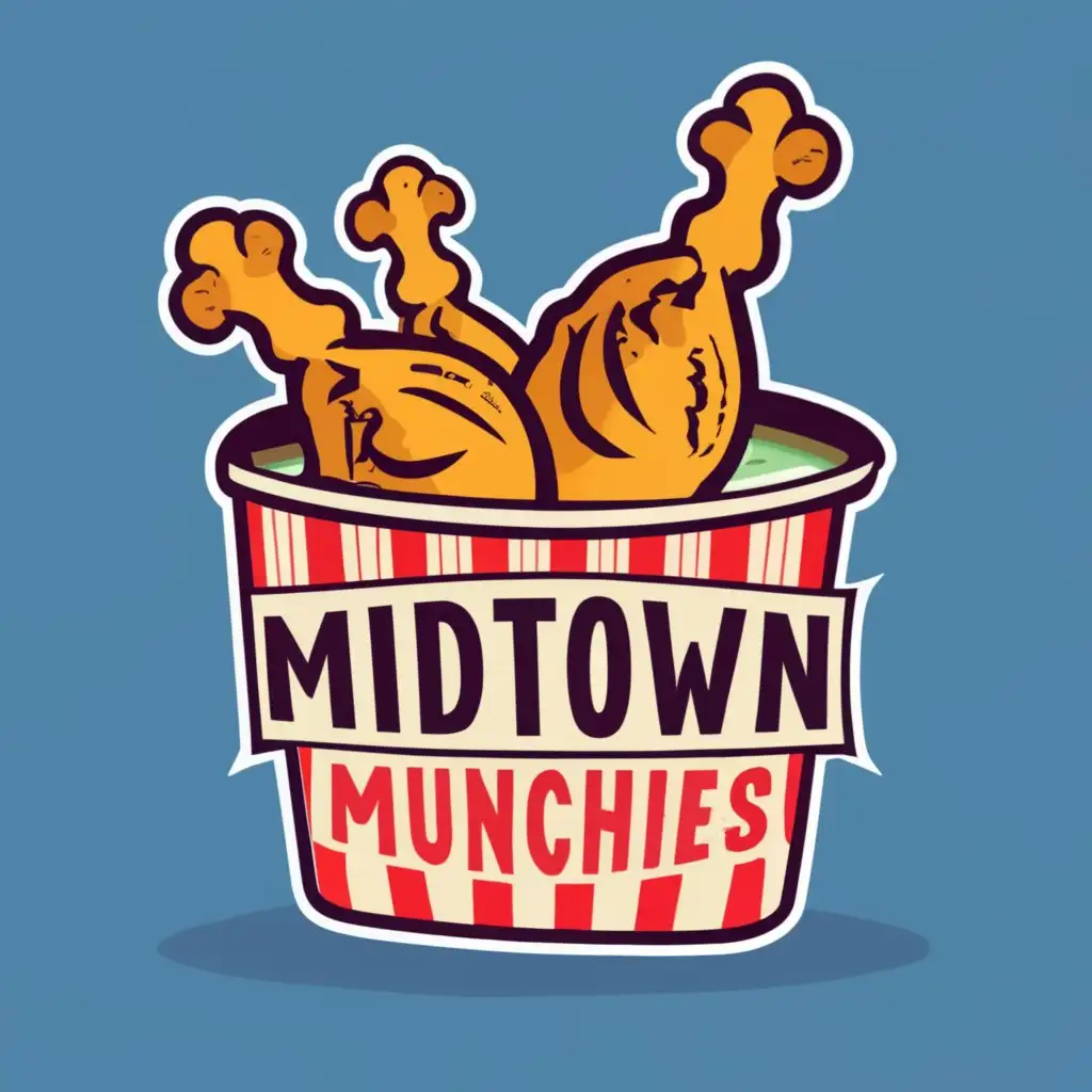 logo, fried chicken bucket, with the text "Midtown Munchies
", typography, be used in Restaurant industry