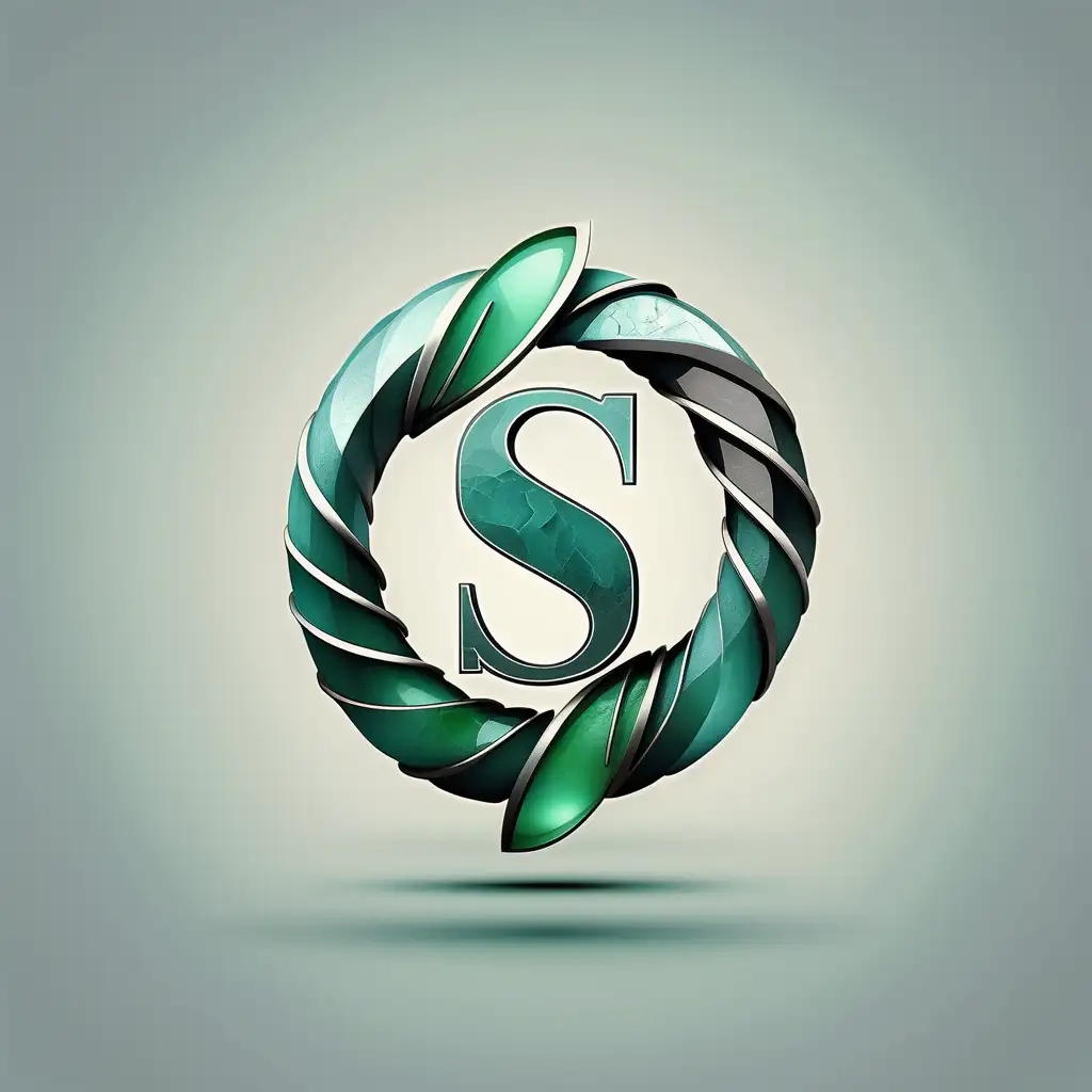 "S" pressivo BAND logo simple and elegant, post-modern conceptual. Also use only ice blue and jade green colors. Make the logo appear translucent and include an organic texture and a dim glow. Include metal detail. Create examples with light and dark backgrounds.