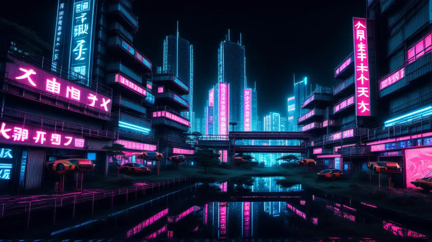 Futuristic Cyberpunk Park in Japan Vibrant Neon Cityscape