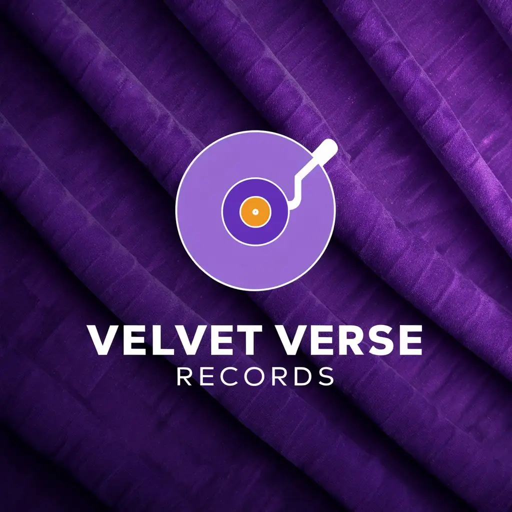 logo, Purple Velvet with A music record, with the text "Velvet Verse Records", typography, be used in Entertainment industry