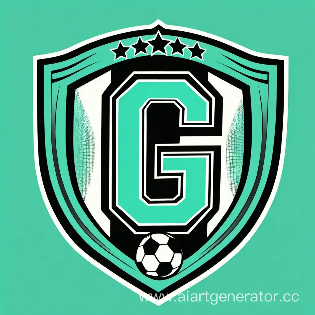 футбольная эмблема цвет черный и тиффани название буква G внутри  