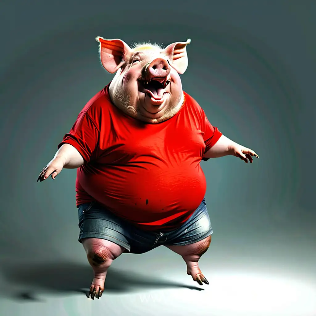 Jovial-Fat-Pig-Wearing-Red-TShirt-Realistic-Animal-Portrait