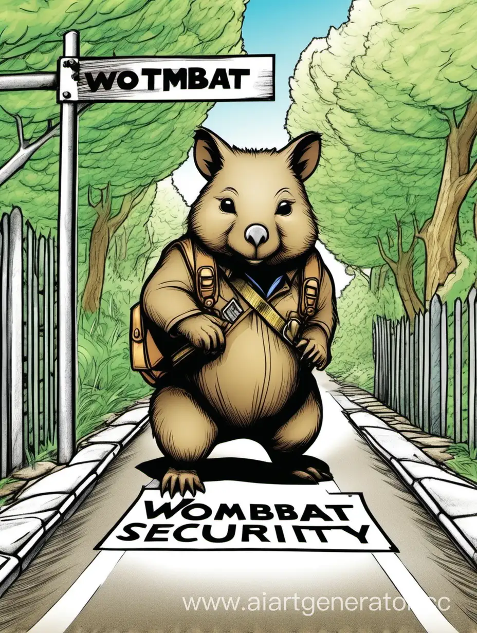 разукрашка вомбат охраняет дорогу а сверху над следом надпись  wombat security
