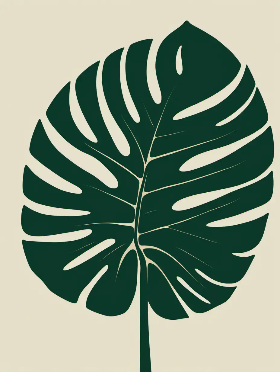 Abstract Monstera Leaf Composition in Matisse Style Simple Grain Texture with Japandi Color Palette