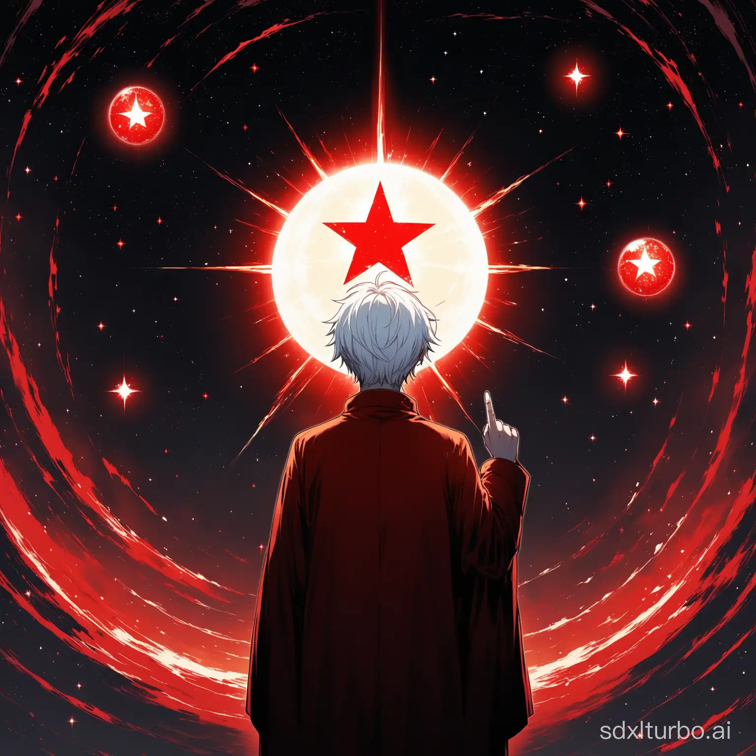 Loneliness brought by absolute power, surrounded by darkness. On the tip of the index finger of the twenty-four-year-old boy with white hair, there was a bright energy ball like a red star.