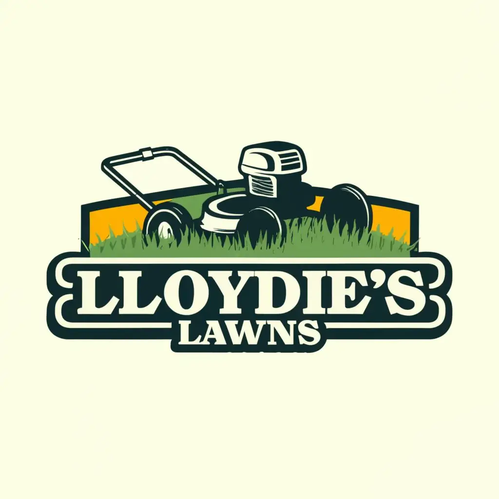 logo, LAWN MOWER AND LANDSCAPING, with the text "LLOYDIES LAWNS", typography
