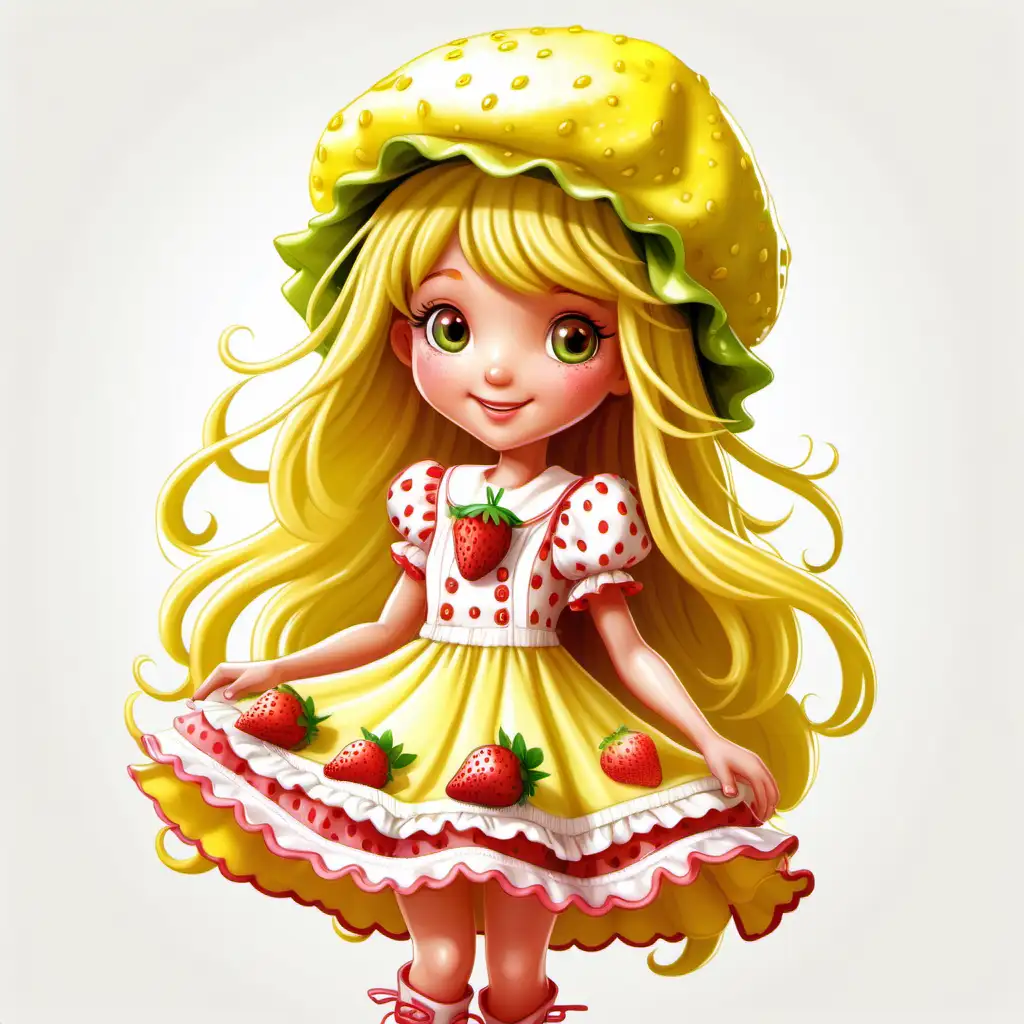 LemonThemed Cartoon Illustration of Strawberry Shortcake with Long Hair and Lemon Bonnet