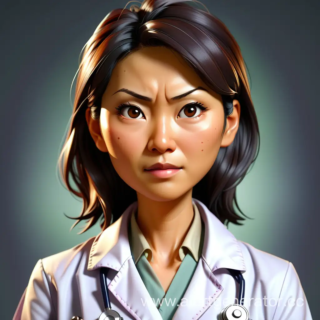 Девушка врач, азиатская внешность. Не слишком мультяшная