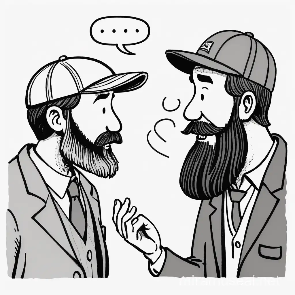 Cartoon Bearded Man and Friend in Conversation with Colorful Accessories