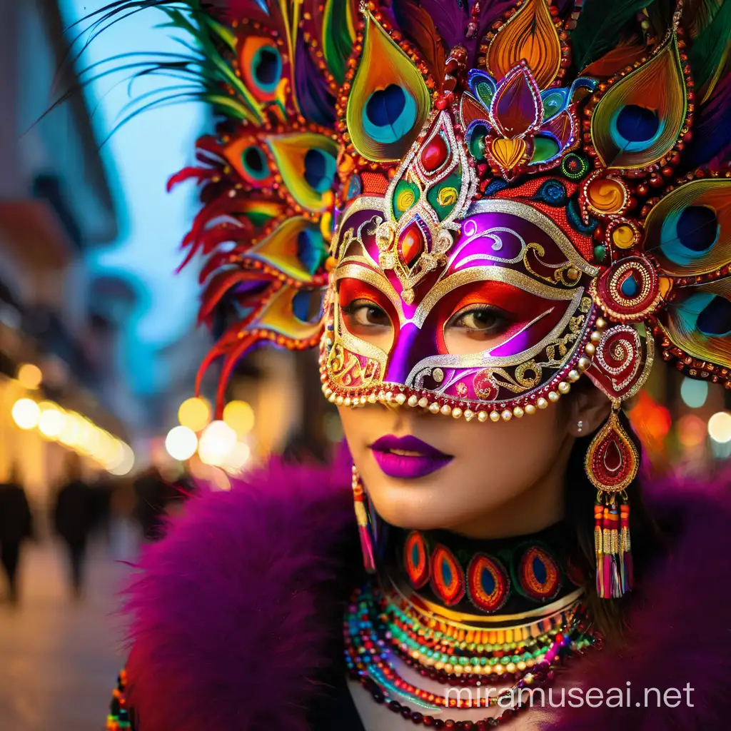 Ein girl mit einer bunten, atemberaubenden Maske