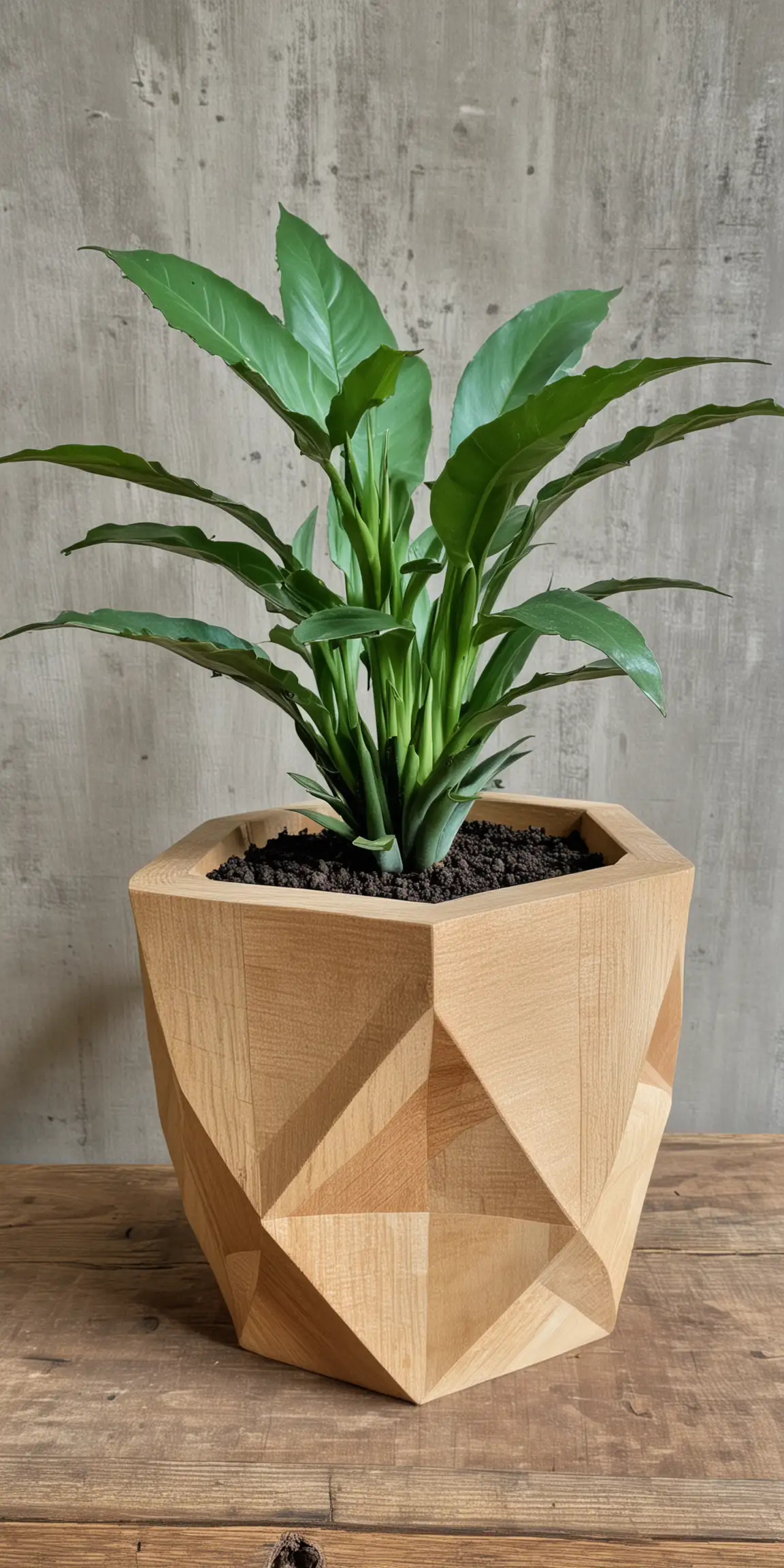 Geometric Wooden Plant Pot Minimalist Brutalist Style Design