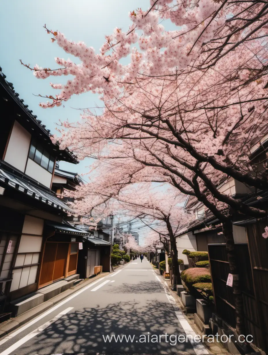 цветущая сакура на улицах Японии без людей