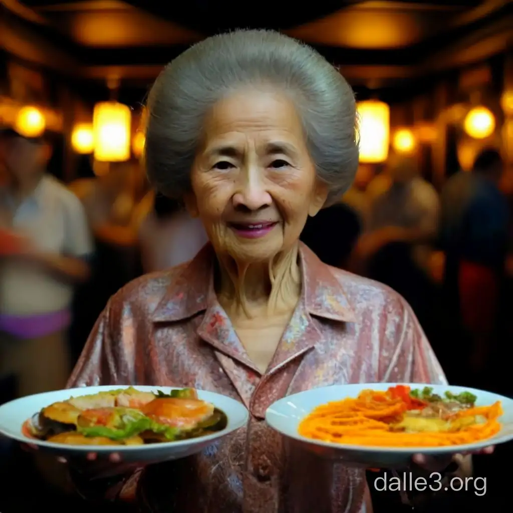 cruise ship buffet old asian female dance party