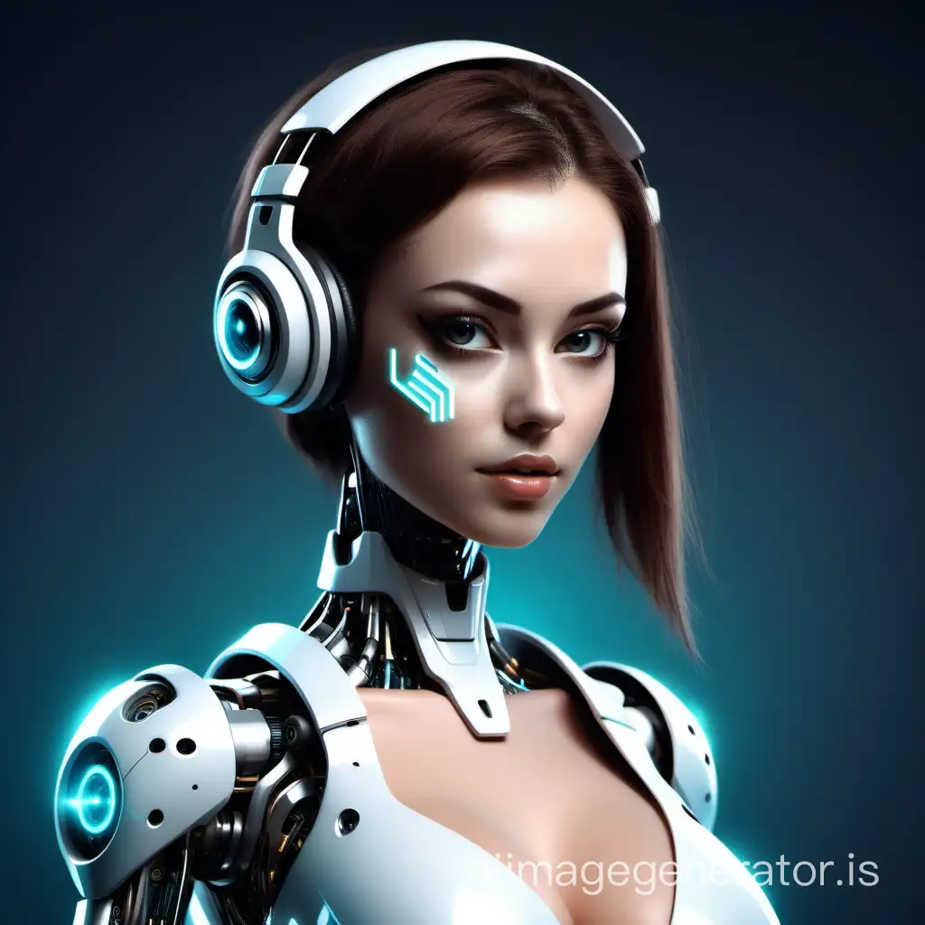 Robot girl, online assistant, personifying artificial intelligence in the form of a logo. I want to put it as the logo of the online assistant in the system. with feminine features, sexy, 18-20 years old and as futuristic as possible. with human elements such as hair, etc. without a headset or headphones. foreground. background is transparent. Without a background, the face should be looking straight at me. Brunette. Big breasts. “Foxes” i.e. cunning, but human eyes and long eyelashes. Plump lips. At the bottom text “ASSISTANT” in a futuristic font.