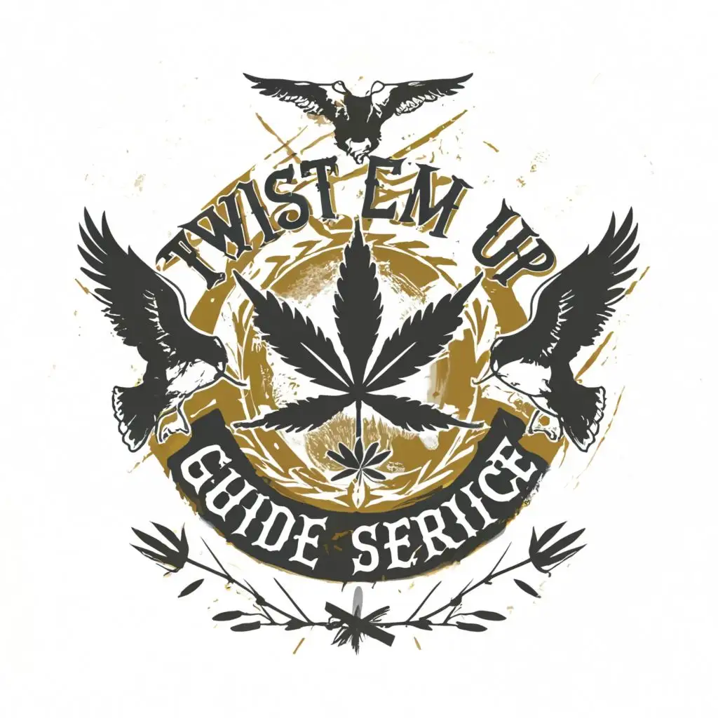 a logo design,with the text "Twist Em' Up Guide Service", main symbol:discreet marijuana, snow goose, snow geese flock, shooting birds, shooting guns, smoking, rolling a joint,Moderate,clear background