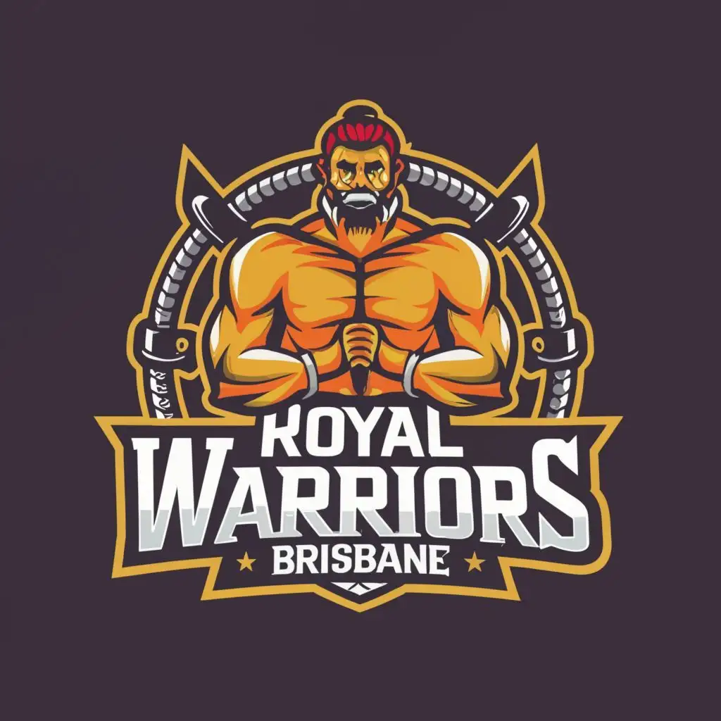 LOGO-Design-for-Royal-Warriors-Brisbane-Muscular-Warrior-and-Tug-of-War-Theme-with-Bold-Typography