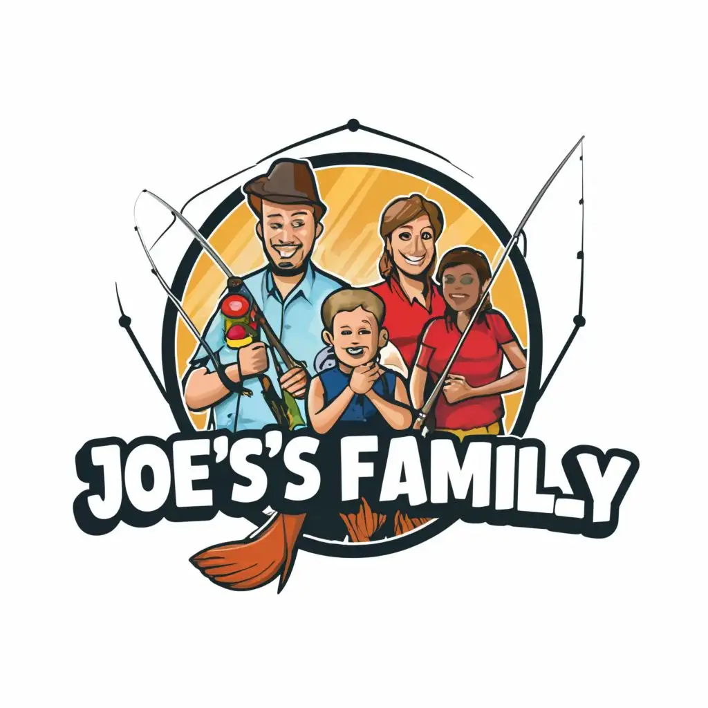 a logo design,with the text "Joe's family", main symbol:focus on catch fishing, by fishing net and fishing rod with daughter and wife, lovely family, lovely Bonding  with friends and relatives,complex,be used in Nonprofit industry,clear background
