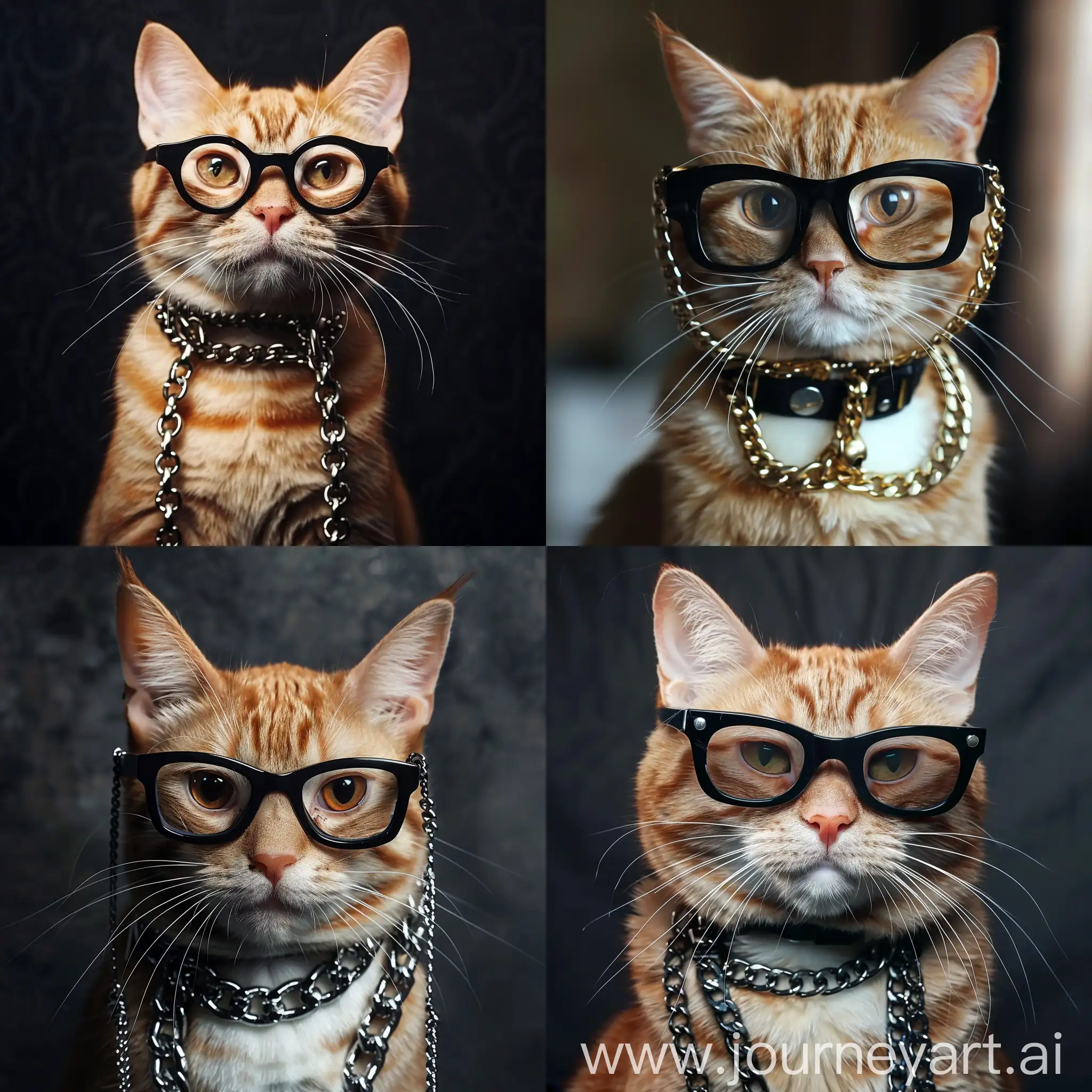 beautiful cat in black glasses with chains in hip-hop style