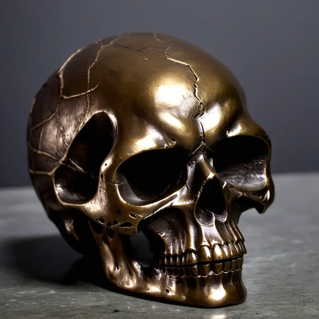 Bronze Skull Sculpture with Intricate Engravings