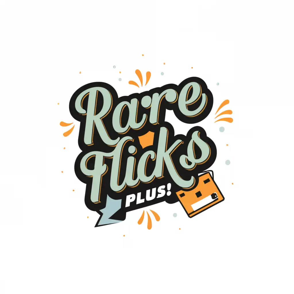 a logo design,with the text "Rare Flicks Plus!", main symbol:dvd, blu-ray and vhs website,Moderate,be used in Retail industry,clear background