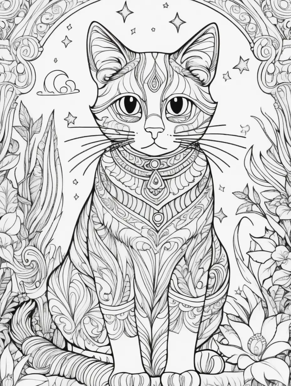 Mysterious Cat Coloring Book Enchanting Feline Designs for Relaxation