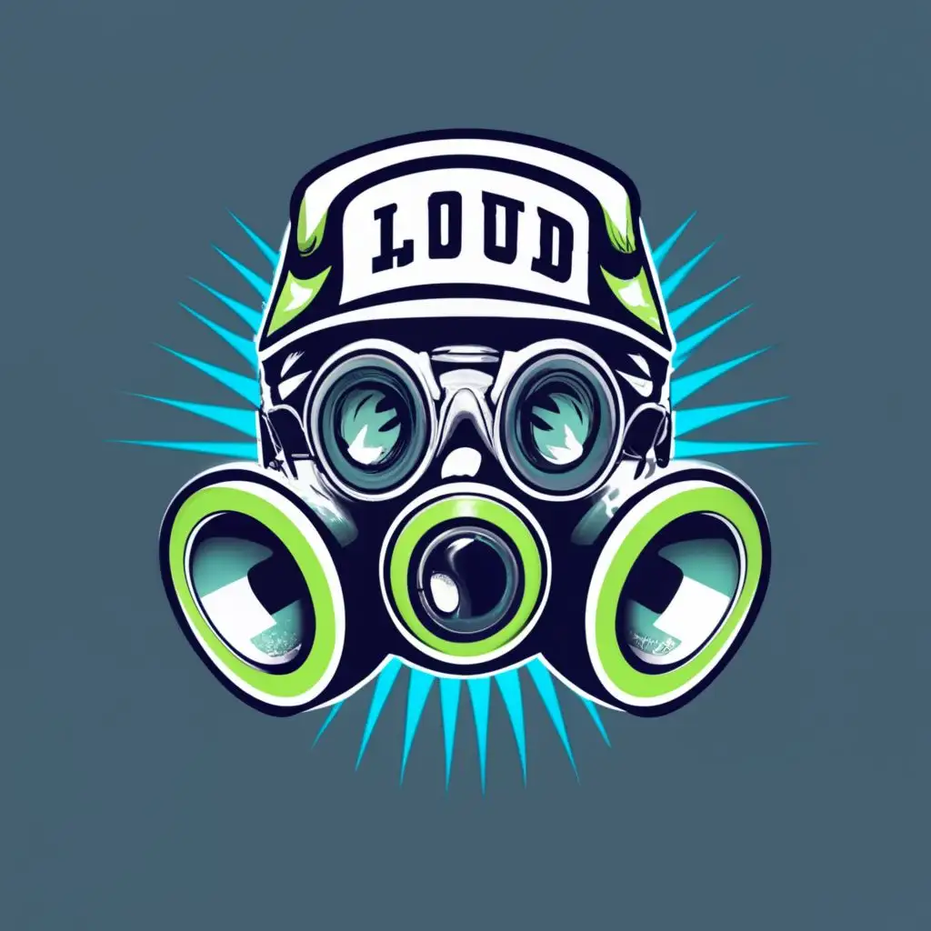 logo, Gasmask With Speakers, with the text "Loud", typography, be used in Entertainment industry