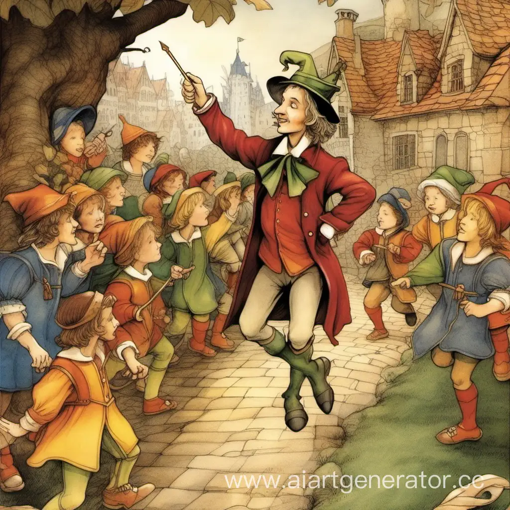 Magical-Pied-Piper-of-Hamelin-Leading-Children-Through-Enchanted-Forest