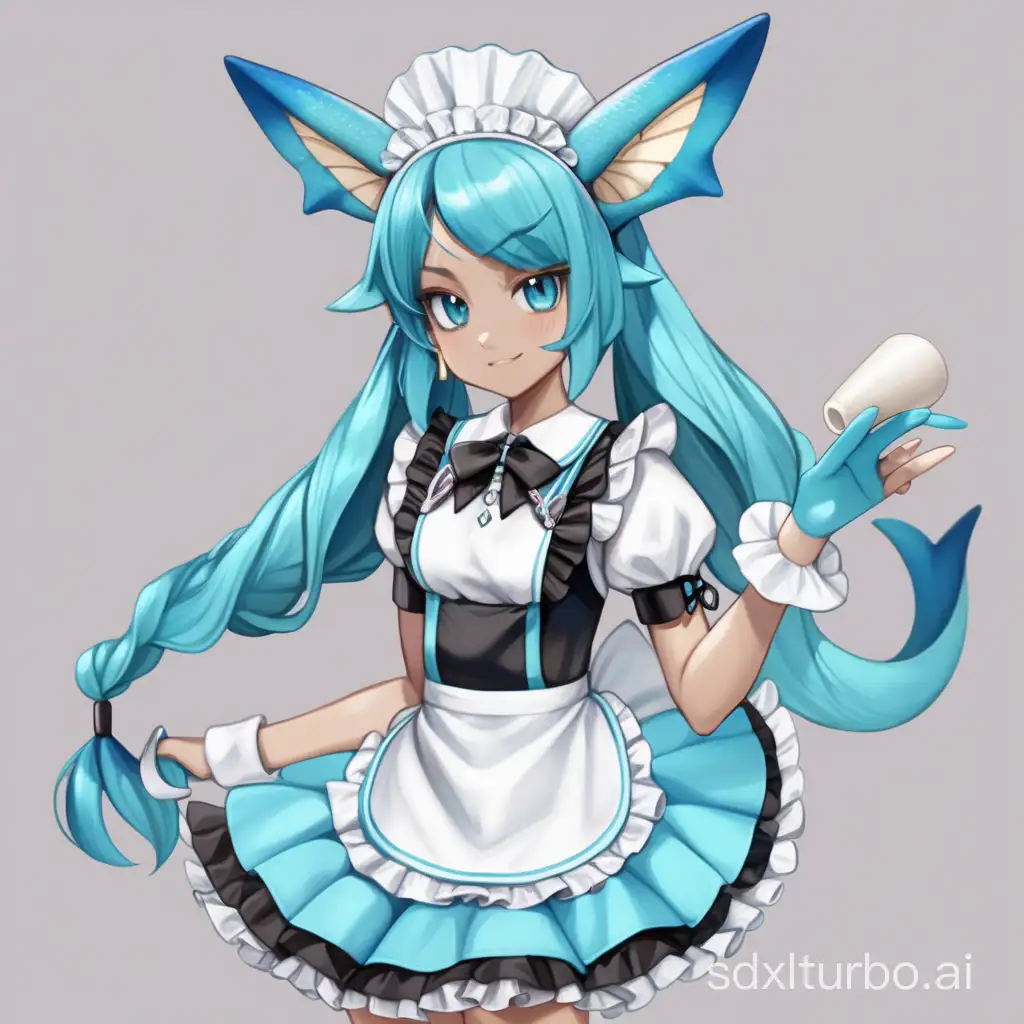 Vaporeon as a human girl wearing a French maid costume