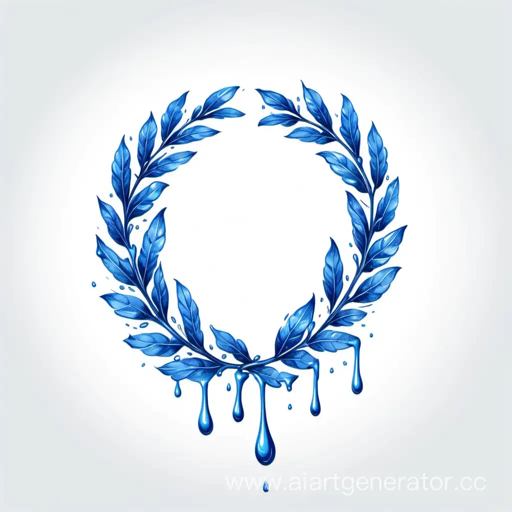 Bright-Blue-Laurel-Wreath-Paint-Dripping-Sketch-on-White-Background